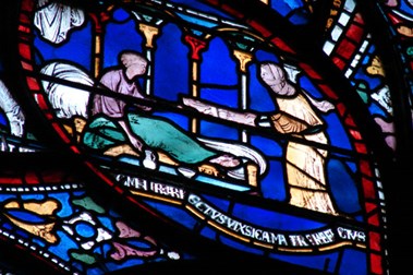 Richard Sunlieve, being given food by his mother. Canterbury Cathedral, Trinity Chapel