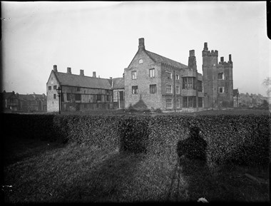 Archive photograph of vernacular buildings.