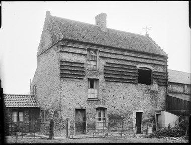 Archive photograph of vernacular buildings.