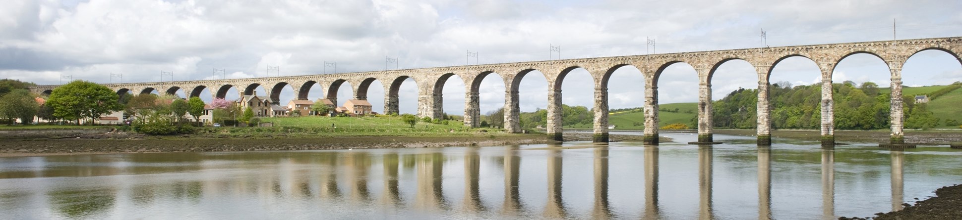 View of the Royal Border Bridge which crosses to Tweedmouth, Berwick-upon-Tweed.